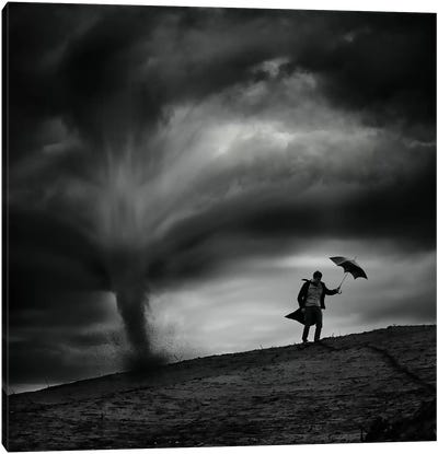 Man In The Wind Canvas Art Print - Weather Art