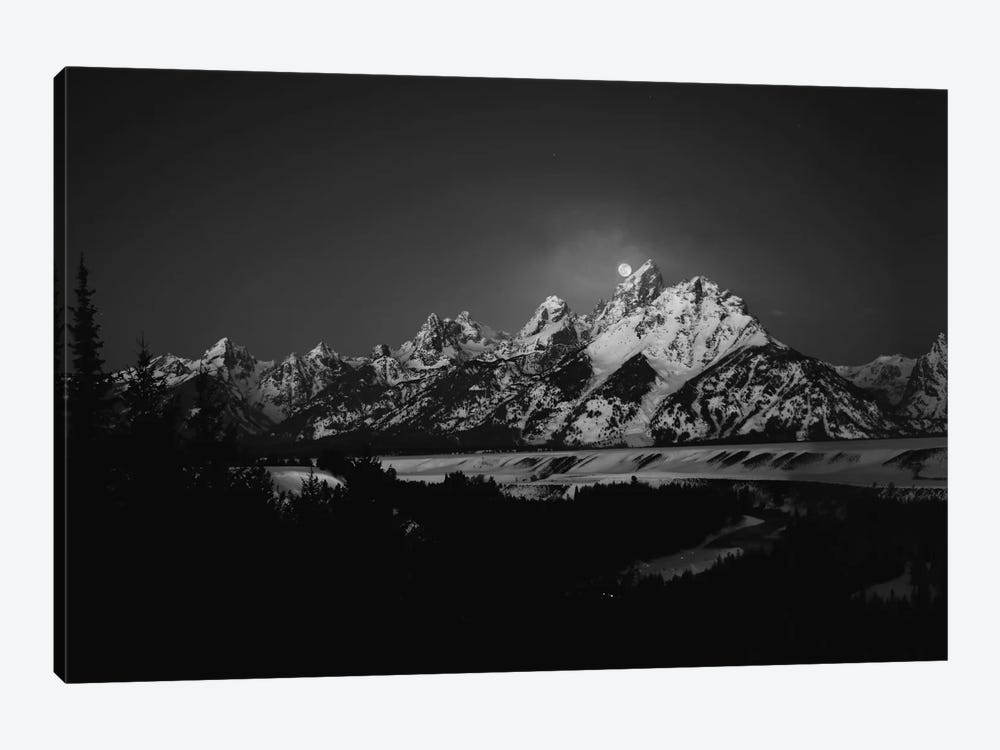 Full Moon Sets In The Teton Mountain Range by Raymond Salani III 1-piece Canvas Wall Art