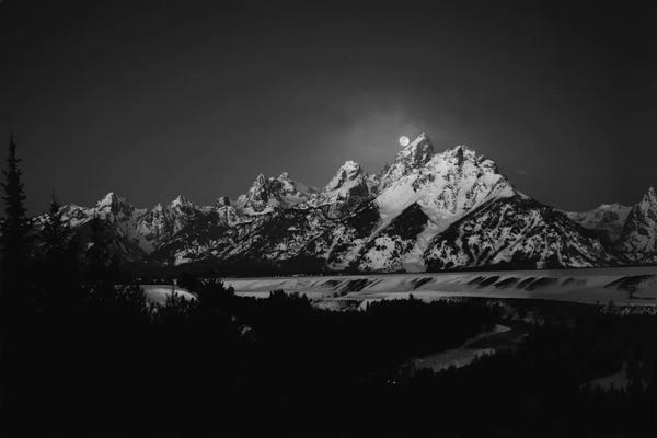 Rocky Mountains: Full Moon Sets In The Teton Mountain Range by Raymond Salani III