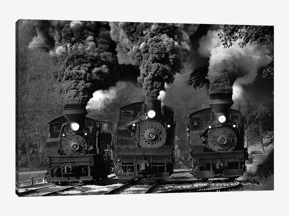 Train Race In B&W by Chuck Gordon 1-piece Canvas Wall Art