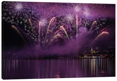 Fireworks Lake Pusiano Canvas Art Print - Fireworks