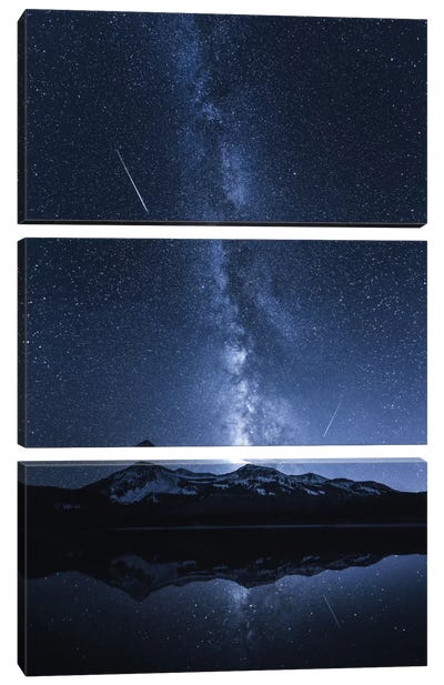 Galaxy's Reflection Canvas Art Print - 3-Piece Astronomy & Space Art