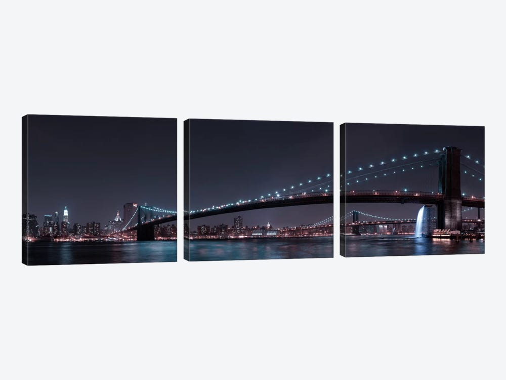 Manhattan Skyline & Brooklin Bridge by Fabien Bravin 3-piece Canvas Wall Art