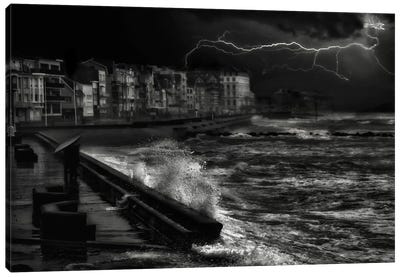 Dark Stormy Evening In Normandy Canvas Art Print - Lightning