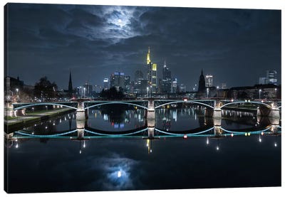 Frankfurt At Full Moon Canvas Art Print - 1x Scenic Photography