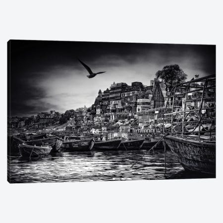 The Boats Of Varanasi Canvas Print #OXM3165} by Piet Flour Canvas Print
