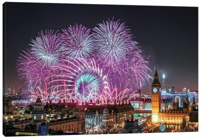 New Year's Fireworks Canvas Art Print - Fireworks