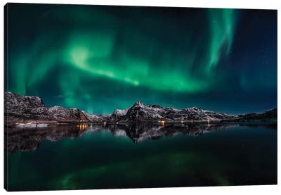 Lofoten Aurora Reflection Canvas Art Print - Norway Art