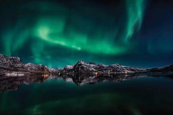 Aurora Borealis: Lofoten Aurora Reflection by Javier de la Torre