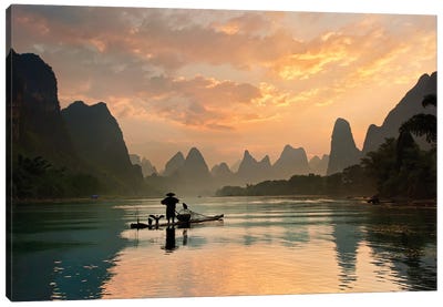 Golden Li River Canvas Art Print - Scenic & Landscape Art