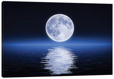 Moon Reflection Canvas Art Print - Lake Art