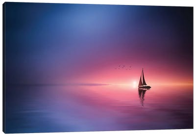 Sailing Across The Lake Toward The Sunset Canvas Art Print