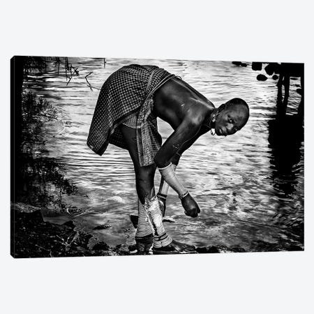 Surma Tribe Woman Washing Up Her Jewelry - Ethiopia Canvas Print #OXM4547} by Joxe Inazio Kuesta Canvas Wall Art