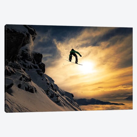 Sunset Snowboarding Canvas Print #OXM4696} by Jakob Sanne Canvas Art