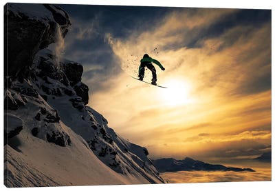 Sunset Snowboarding Canvas Art Print - 1x Scenic Photography