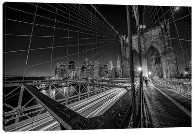 Brooklyn Bridge Lights Canvas Art Print - Famous Bridges