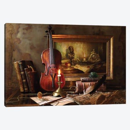 Still Life With Violin And Painting Canvas Print #OXM4871} by Andrey Morozov Canvas Art Print