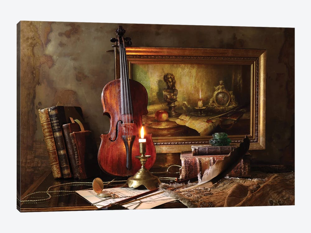 Still Life With Violin And Painting by Andrey Morozov 1-piece Canvas Wall Art