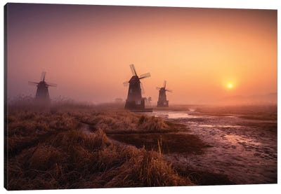 Foggy Morning Canvas Art Print - Watermill & Windmill Art