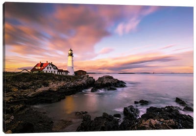 Coastline Sunset Canvas Art Print - Lighthouse Art