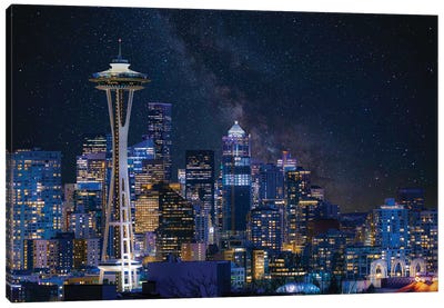 Night At Seattle Canvas Art Print - Seattle Skylines