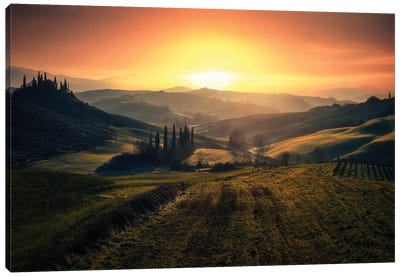 Val D'Orcia In The Morning Canvas Art Print - Sunrises & Sunsets Scenic Photography