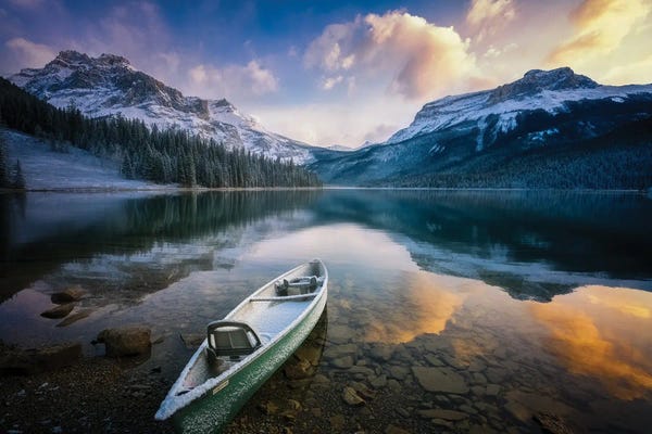 Canoes: First Snow Emerald Lake by Yongnan Li