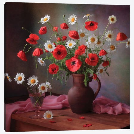 Still life With A Bouquet Of Poppies And Chamomile Canvas Print #OXM6530} by Tatiana Skorokhod Art Print