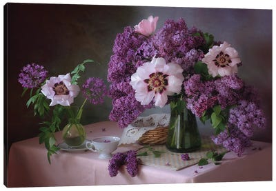 Still Life With Lilac And Peonies Canvas Art Print