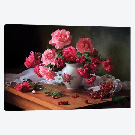 Still Life With Roses And Berries Canvas Print #OXM6533} by Tatiana Skorokhod Canvas Print