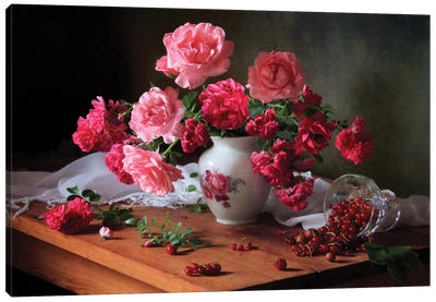 Still Life With Roses And Berries Canvas Art Print
