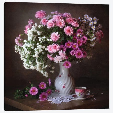 With A Bouquet Of Chrysanthemums Canvas Print #OXM6536} by Tatiana Skorokhod Canvas Wall Art