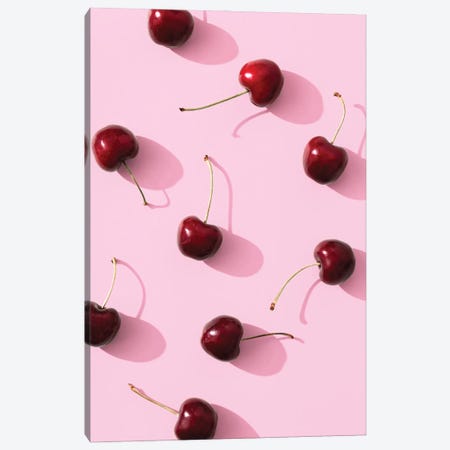 Cherries On Pink Background Canvas Print #OXM6540} by 1x Studio II Canvas Artwork