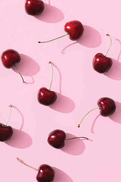 Still Life Photography: Cherries On Pink Background by 1x Studio II