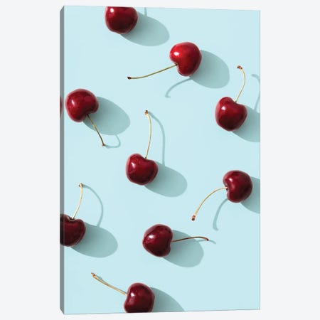 Cherries on turquoise background Canvas Print #OXM6541} by 1x Studio II Canvas Art