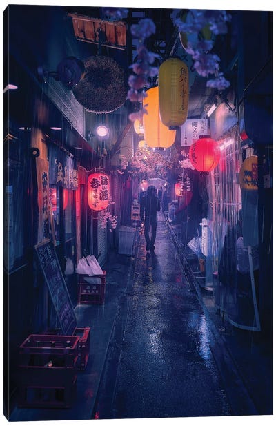 Tokyo Blue Rain Canvas Art Print