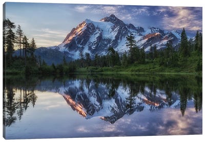 Sunrise On Mount Shuksan Canvas Art Print - Mountains Scenic Photography
