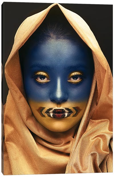 Golden Blue Girl Canvas Art Print - 1x Fashion