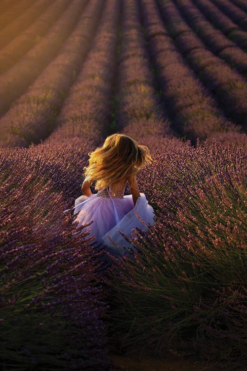 A Girl Running Towards The Flower Field by Mei Hu wall art