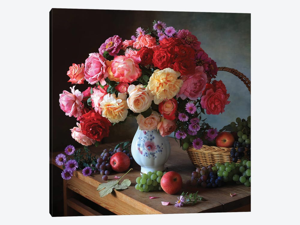Still Life With Autumn Roses And Grapes by Tatiana Skorokhod 1-piece Canvas Wall Art