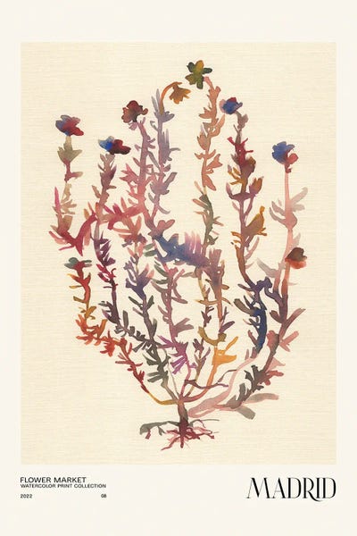 Community Of Madrid: Watercolor Print Collection. Flower Market - Madrid by NKTN