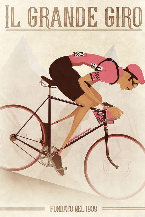 Vintage Style Giro D'Italia Cyclist On A Bike by Wyatt 9 wall art