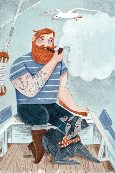 Kids Nautical Art: Skipper And Dog by Caroline Bonne Muller