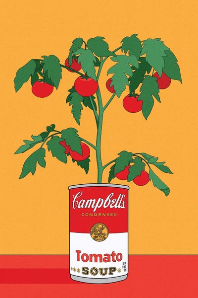 Campbell's Soup Can: Campbell's Soup Tomato Plant Retro Illustration by Retrodrome