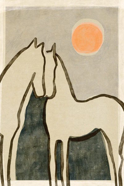 Minimalist Paintings: Horses At Sunset by Treechild