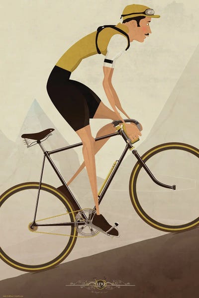 Vintage Uphill Cyclist On Bike by Wyatt 9 framed wall art