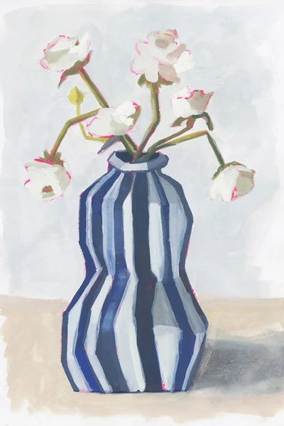 Lucrecia Caporale: Flowers In A Striped Vase II by Lucrecia Caporale