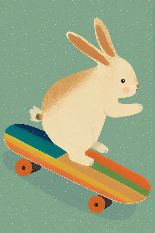 Bunny On Skateboard by Treechild wall art