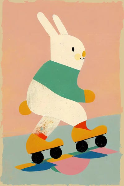 Skating Bunny by Treechild framed wall art