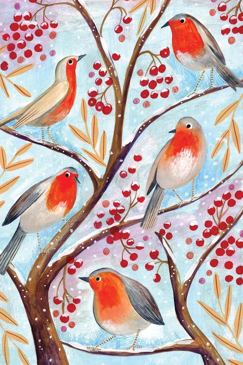 Winter Birds Robins Christmas Snow by Caroline Bonne Muller wall art